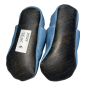 Preview: Lederpuschen Trecker auf taubenblau mit Latexsohle
