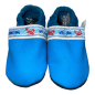 Preview: Krabbelschuhe in blau mit Webband Fische auf weiß