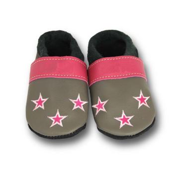 Lederpuschen Sterne grau/pink
