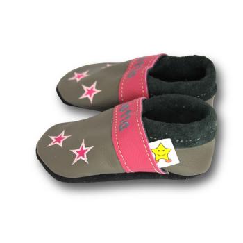 Lederpuschen Sterne grau/pink
