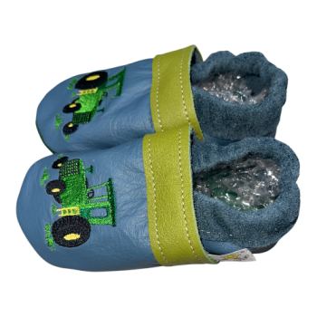 Lederpuschen Trecker auf taubenblau