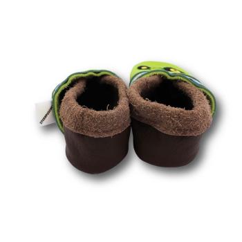 Krabbelschuhe grüne Trecker mit Webband