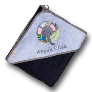 Kapuzenbadetuch Elefant auf blau