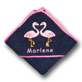 Kapuzenbadetuch Flamingo auf blau