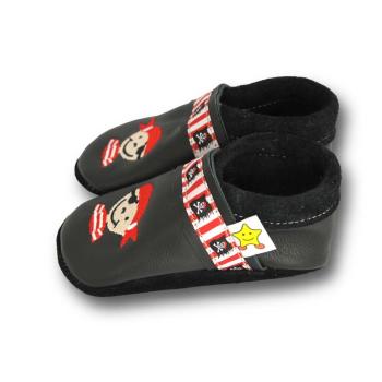 Lederpuschen Pirat schwarz mit Webband