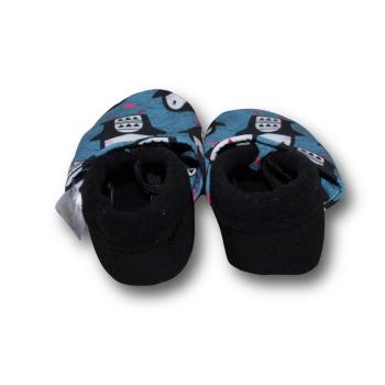 Vegane Krabbelschuhe Pinguin auf blau