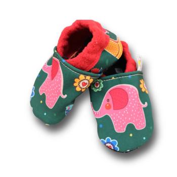 Vegane Krabbelschuhe Elefant auf grün