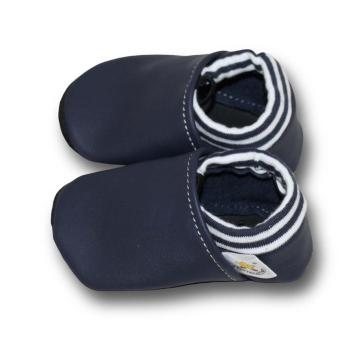 Krabbelschuhe blau mit Softbund gestreift