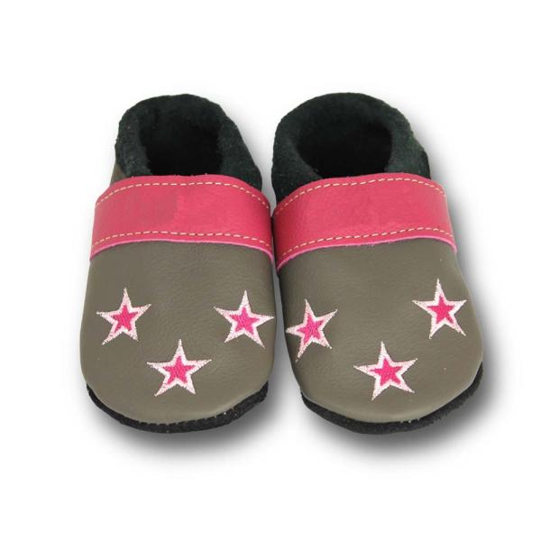 Lederpuschen Sterne grau/pink