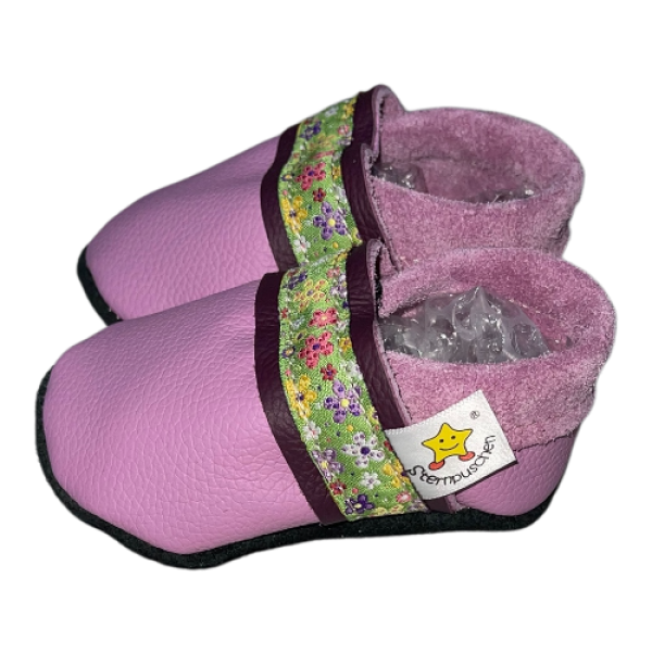 Lauflernschuhe flieder mit Webband Blumen auf dunkellila