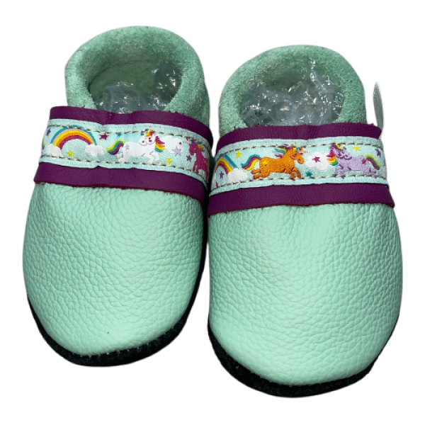 Lederschuhe mint mit Webband Pferde auf lila