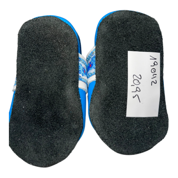 Lederschuhe blau mit Webband Fische auf weiß