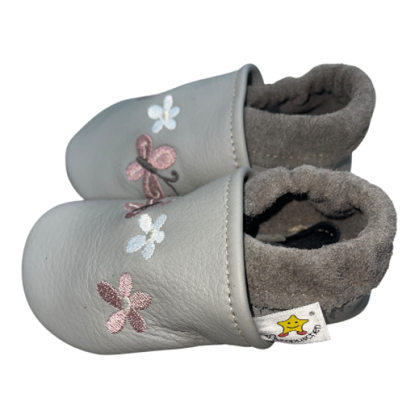 Lauflernschuhe Schmetterling & Blume auf grau