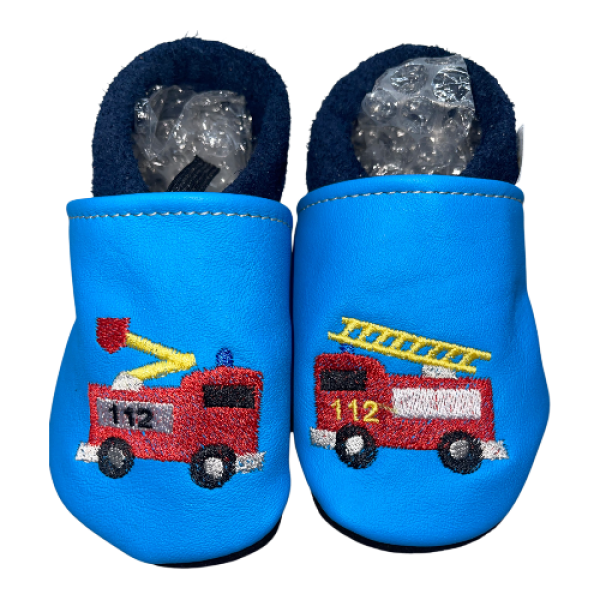 Krabbelschuhe Feuerwehr auf blau