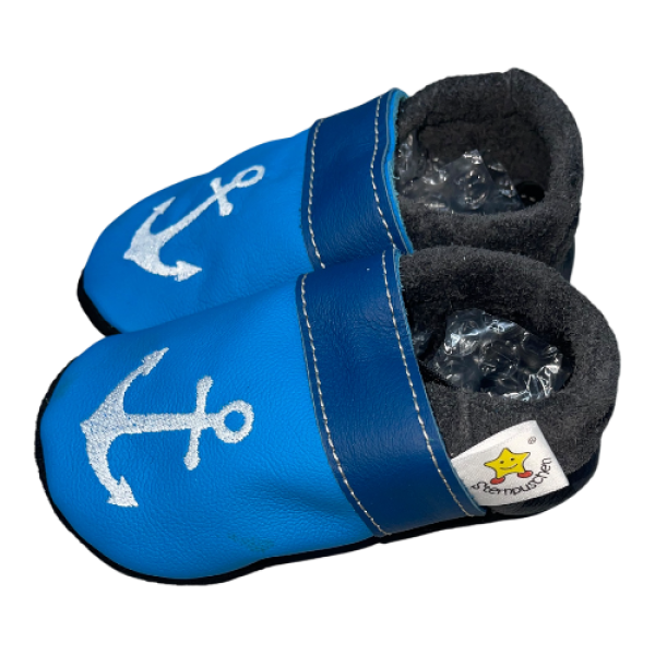 Krabbelschuhe Anker auf blau