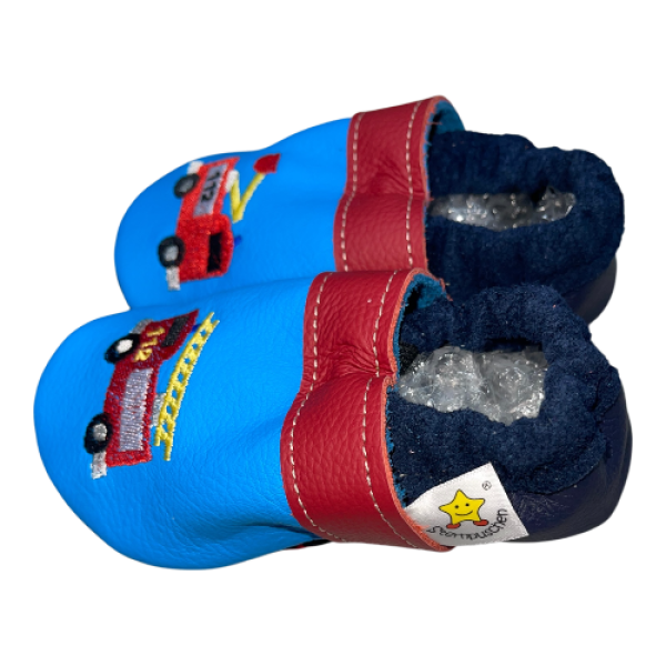 Lauflernschuhe Feuerwehr auf taubenblau mit Stoppy
