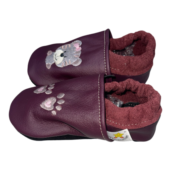 Lederpuschen Tiger auf bordeaux