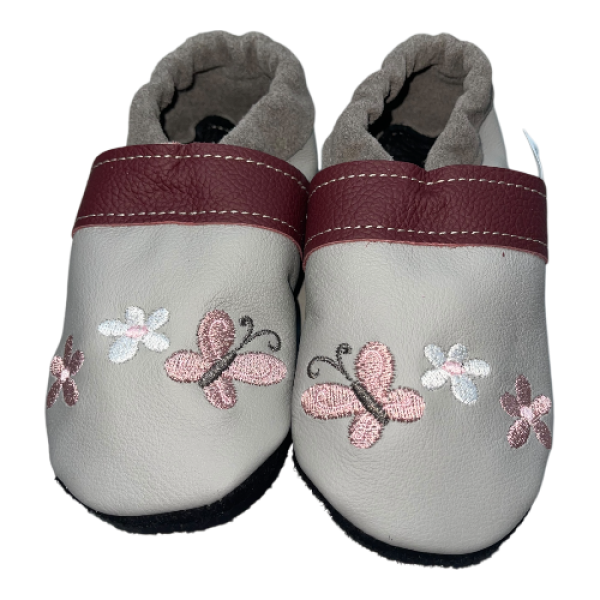 Krabbelschuhe Schmetterling in grau