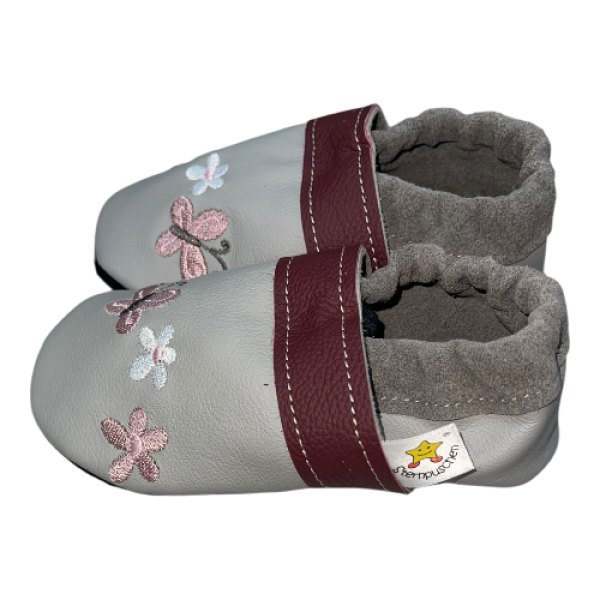 Krabbelschuhe Schmetterling in grau