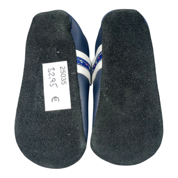 Krabbelschuhe Anker auf blau mit Webband Anker auf weiß