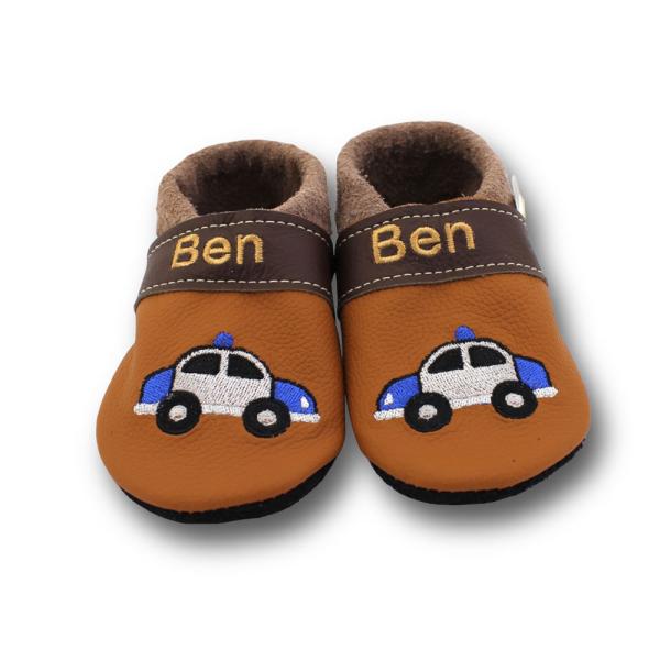 Krabbelschuhe Polizeiauto braun
