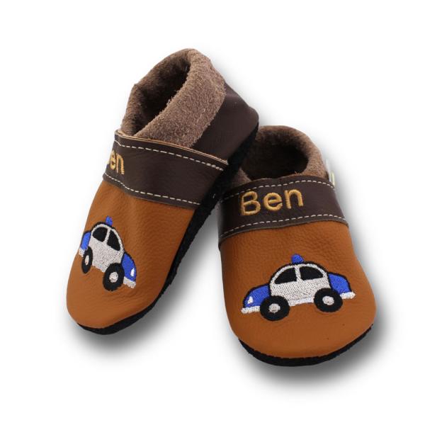 Krabbelschuhe Polizeiauto braun