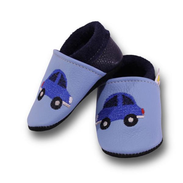 Krabbelschuhe kleines blaues Auto