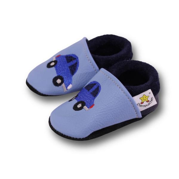 Krabbelschuhe kleines blaues Auto