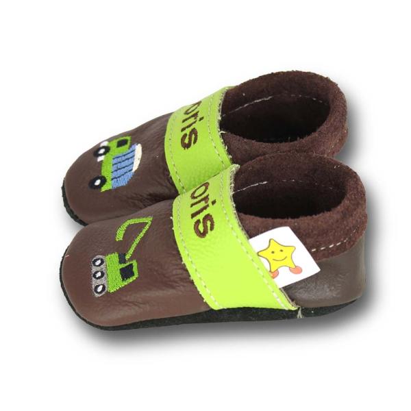 Krabbelschuhe Baustelle auf braun