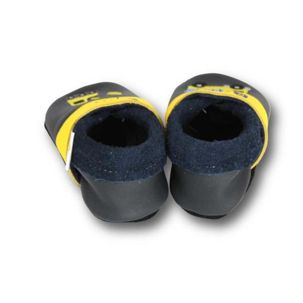 Krabbelschuhe Baustelle gelb-blau