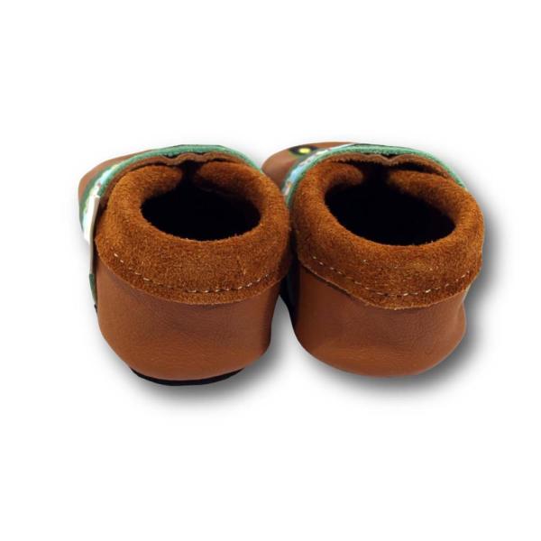 Krabbelschuhe grüne Trecker mit Webband