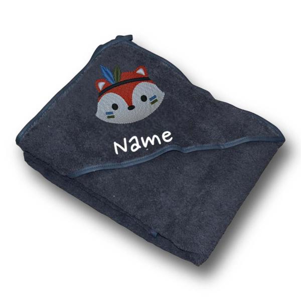 Kapuzenbadetuch Fuchs auf blau