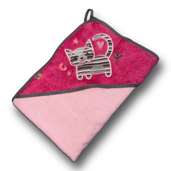 Kapuzenbadetuch Katze mit Stoff hinterlegt