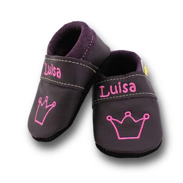 Lederpuschen Krone lila