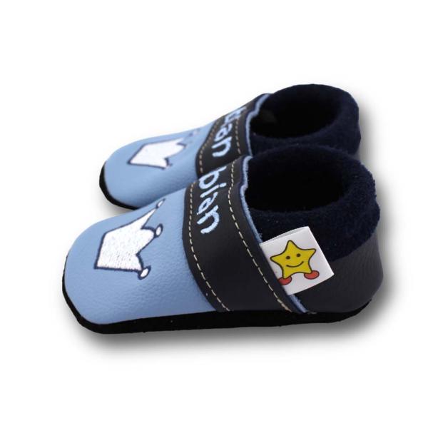 Lederpuschen Krone blau