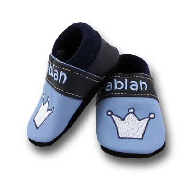 Lederpuschen Krone blau