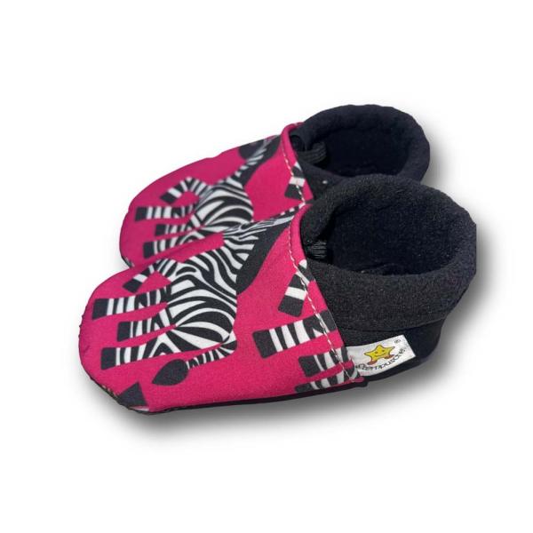Vegane Krabbelpuschen Zebra auf pink