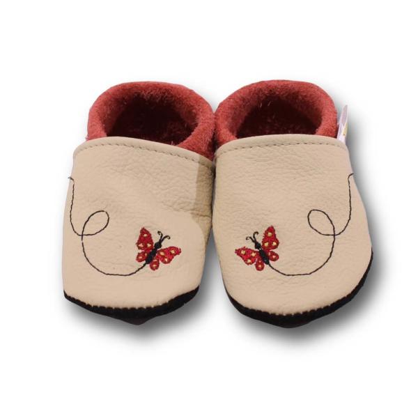 Krabbelschuhe Schmetterling im Flug auf beige