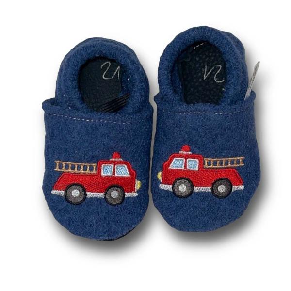 Walkloden-Puschen Feuerwehr auf taubenblau