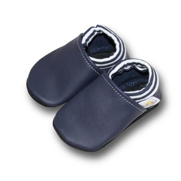 Krabbelschuhe blau mit Softbund gestreift