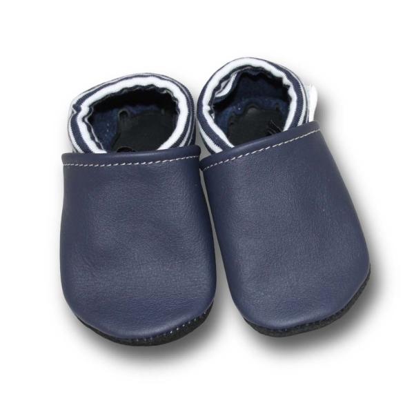Krabbelschuhe blau mit Softbund gestreift