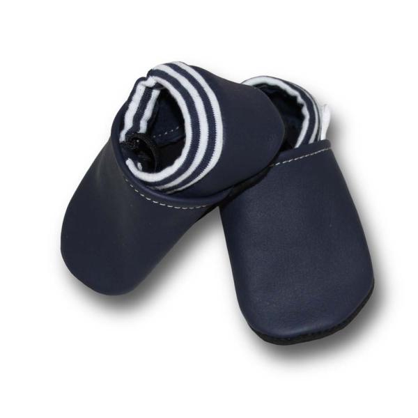 Krabbelschuhe blau mit Softbund gestreift
